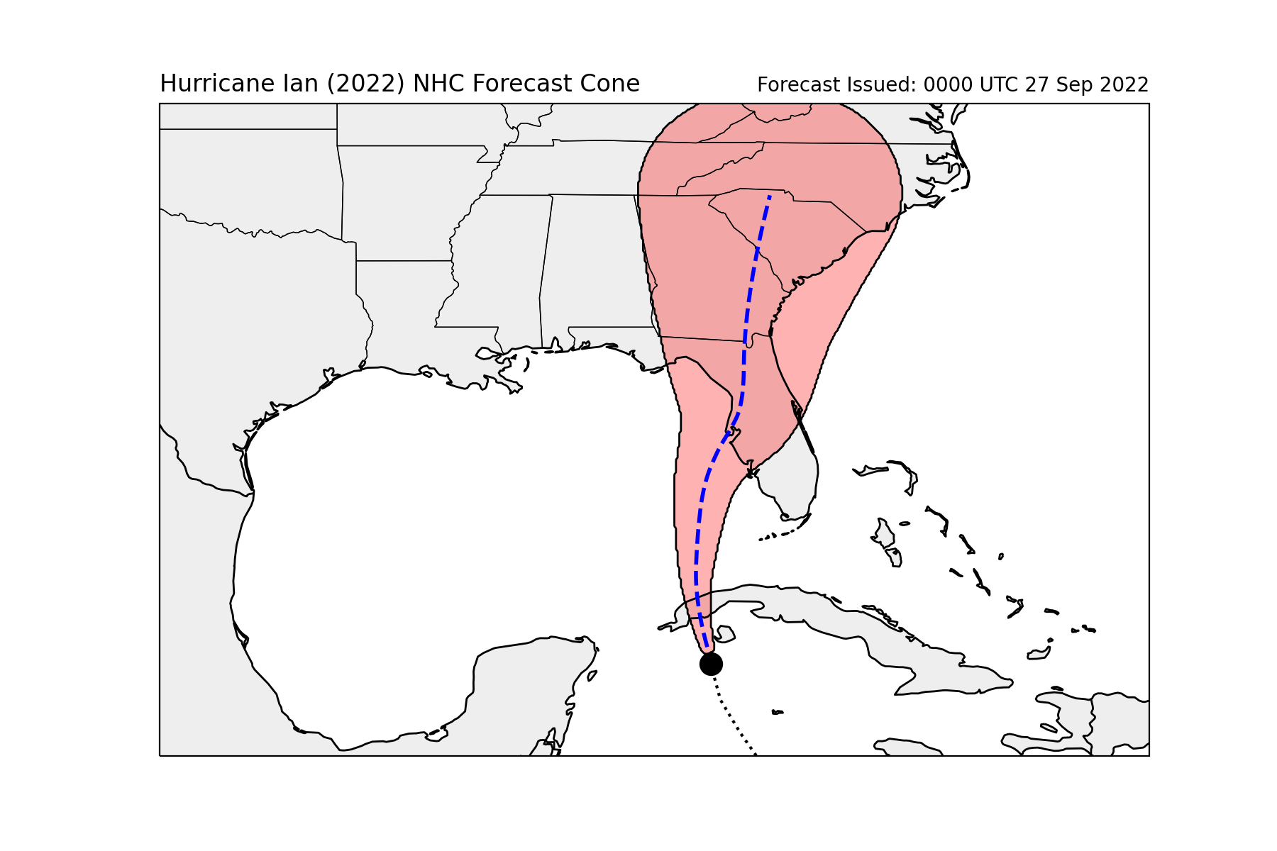 Hurricane Ian (2022) NHC Forecast Cone, Forecast Issued: 0000 UTC 27 Sep 2022