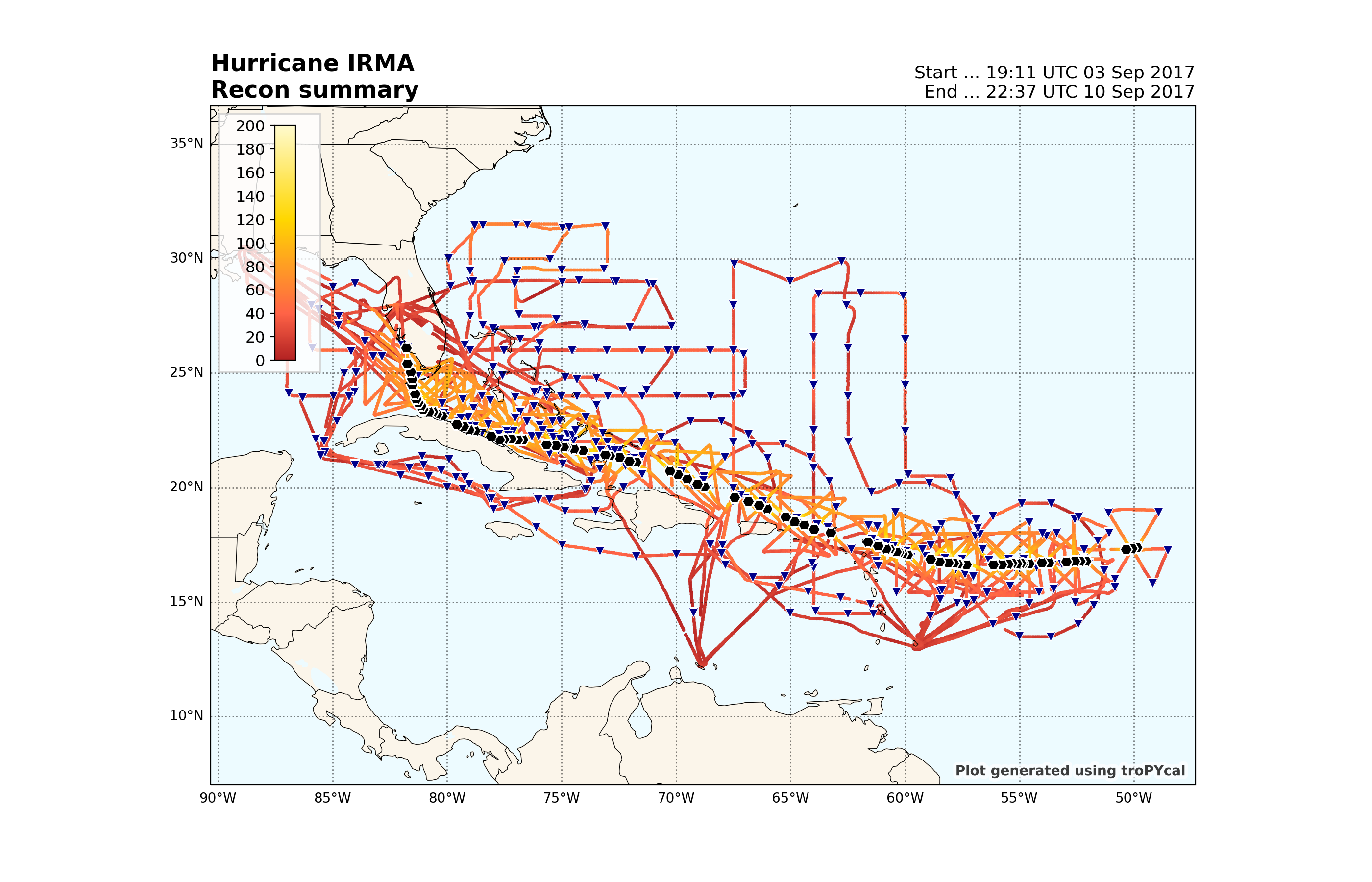 Hurricane IRMA Recon summary, Start ... 19:11 UTC 03 Sep 2017 End ... 22:37 UTC 10 Sep 2017