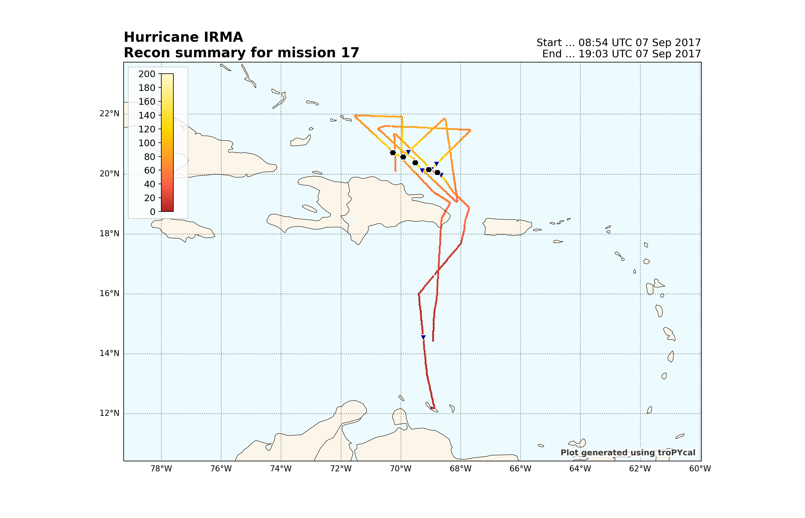 Hurricane IRMA Recon summary for mission 17, Start ... 08:54 UTC 07 Sep 2017 End ... 19:03 UTC 07 Sep 2017